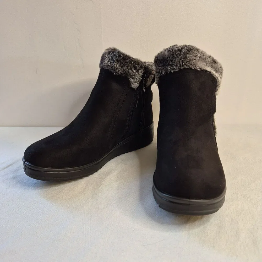Flexus by Spring Step Womens Santuzza Booties Size 9B Microsuede Faux Fur Black